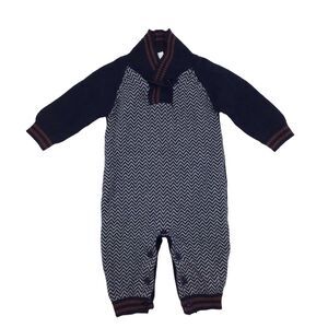 F•A•O Cotton Knit Gray Blue One Piece Mock Neck Bodysuit Baby Boy 3 Month 3M